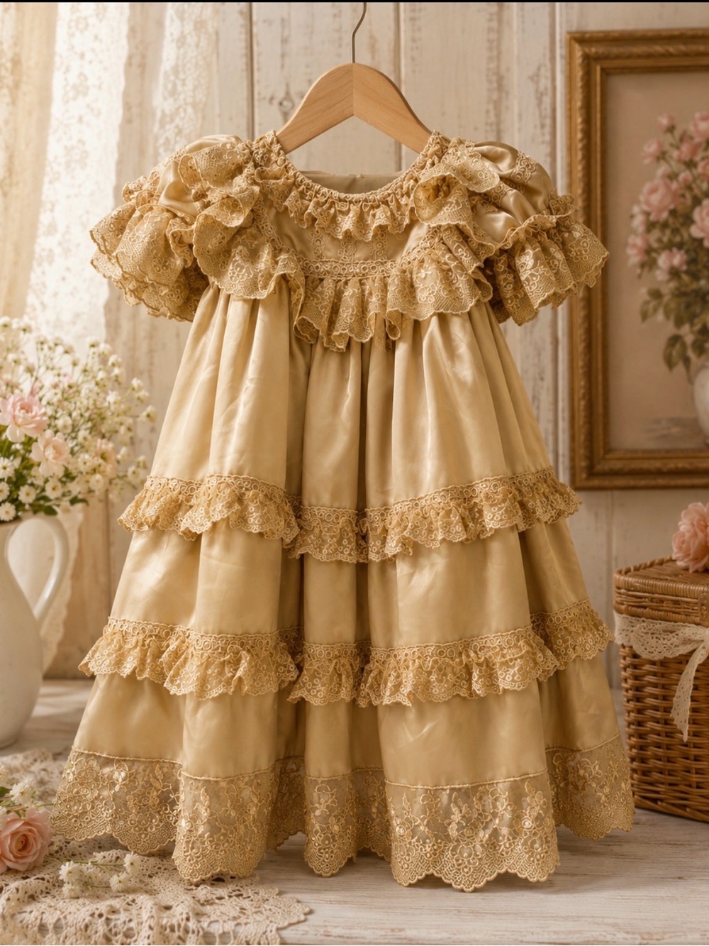 Elegant Lace Ruffle Kids Dress size small